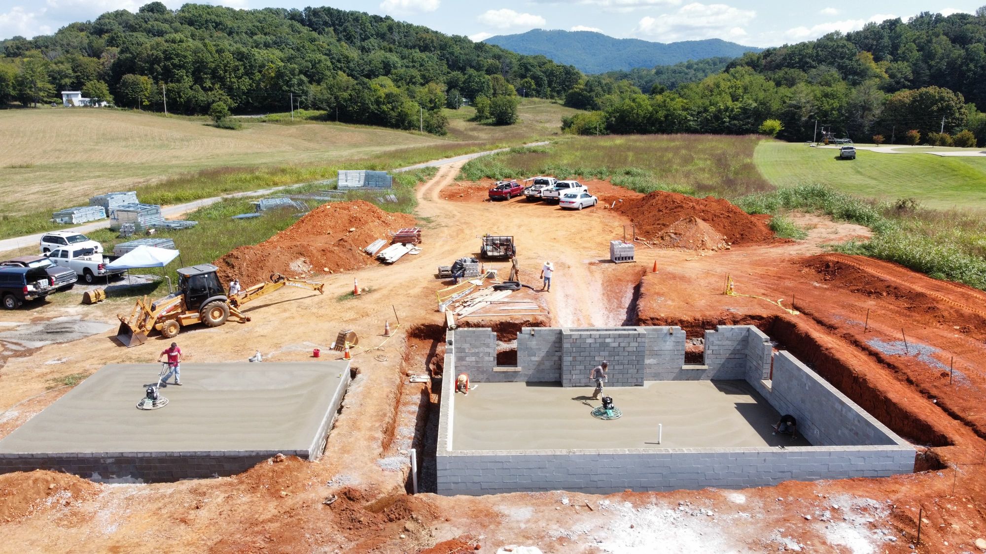 Aerial view of a CNT foundation and site work job in the East Tennessee foothills